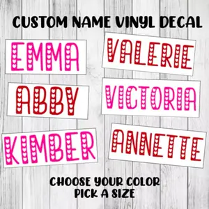 Custom Name Decal | Personalized Cursive Lettering Heart Sticker | Organiser, Bottles, Cups, Canister, Tin, Laptop, Luggage, Car, Truck, Window, Wall
