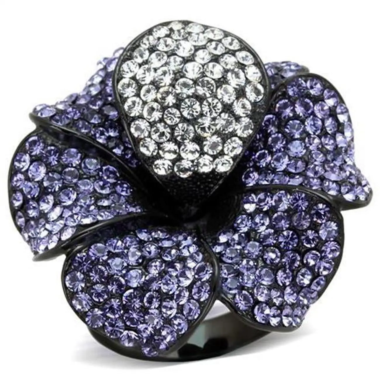 212 MAIN Women's IP Black Stainless Steel Rings - Solid Base, Top-Grade Crystal, Tanzanite Stone, Size 5
