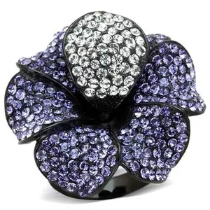 212 MAIN Women's IP Black Stainless Steel Ring - Stainless Steel Base, Top-Grade Crystal, Tanzanite Stone, Size 5
