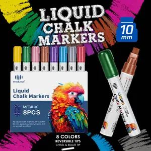 Metallic Chalk Markers with 10mm 3-in-1 Tips for Window Cars Glass Mirror and Blackboard Whiteboard Chalkboard, Dry & Wet Erase Pens