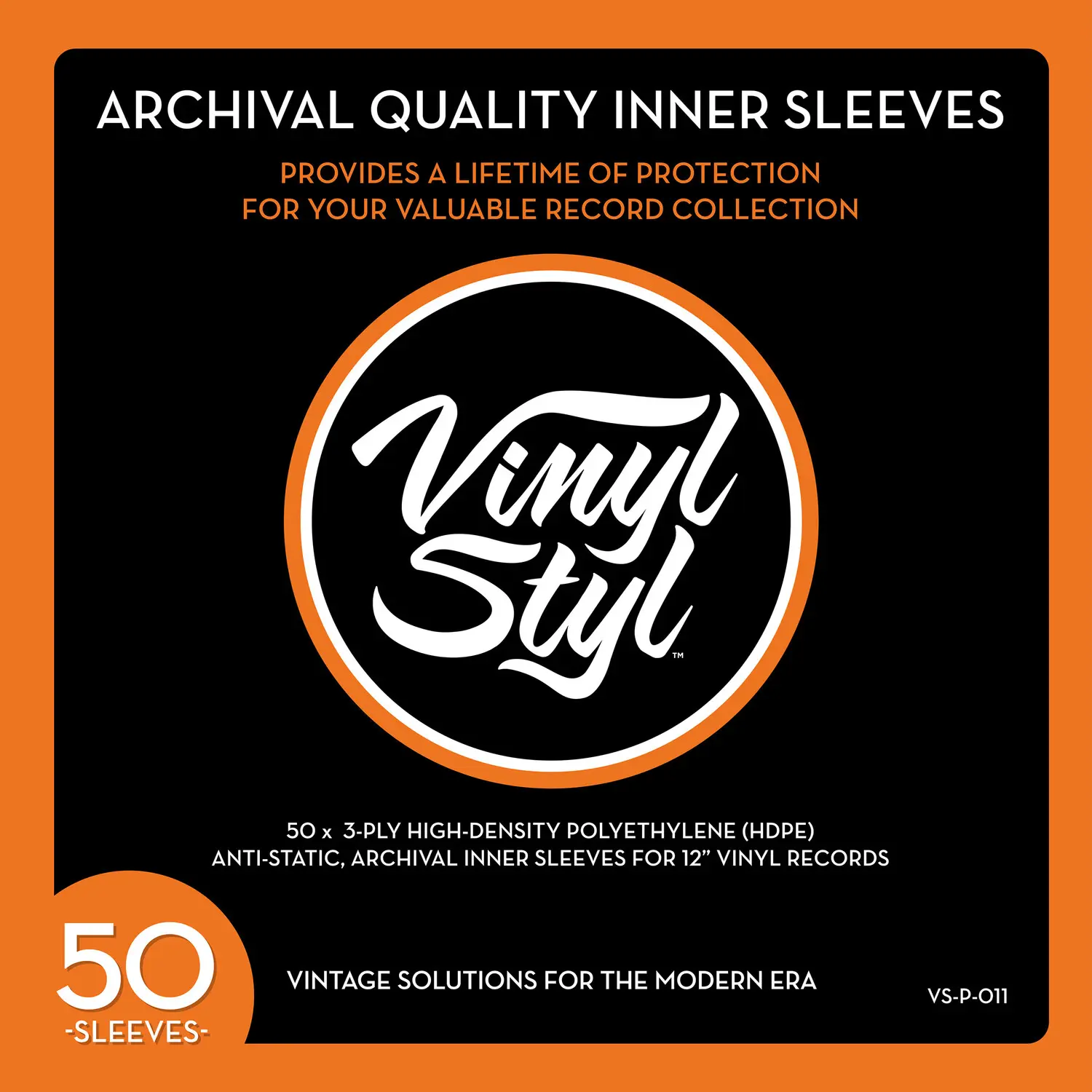 Vinyl Styl® VS-P-011 12 in Archival HDPE Record Protector Sleeves - Acid-Free Plastic, Record Storage, 50 Count [BAGS / SLEEVES] Large Item Exception, Audiophile, Inner Record Sleeves
