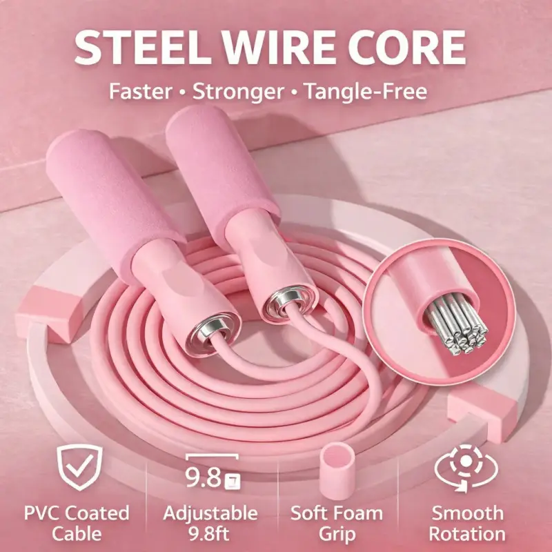 PVC Jump Rope, Fitness Skipping Rope, Jumping Rope, 9.8ft Adjustable Tangle-Free Ropes with Non-Slip Foam Handles, Workout Exercise Equipment for Home Cardio & At Home Gym Fitness