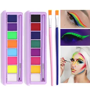 16 Colors Neon Face Paint Liner Makeup Water Activated Eyeliner Palette UV Glow Longlasting Fluorescent Face & Body Paint with Brush for Halloween Christmas springtok