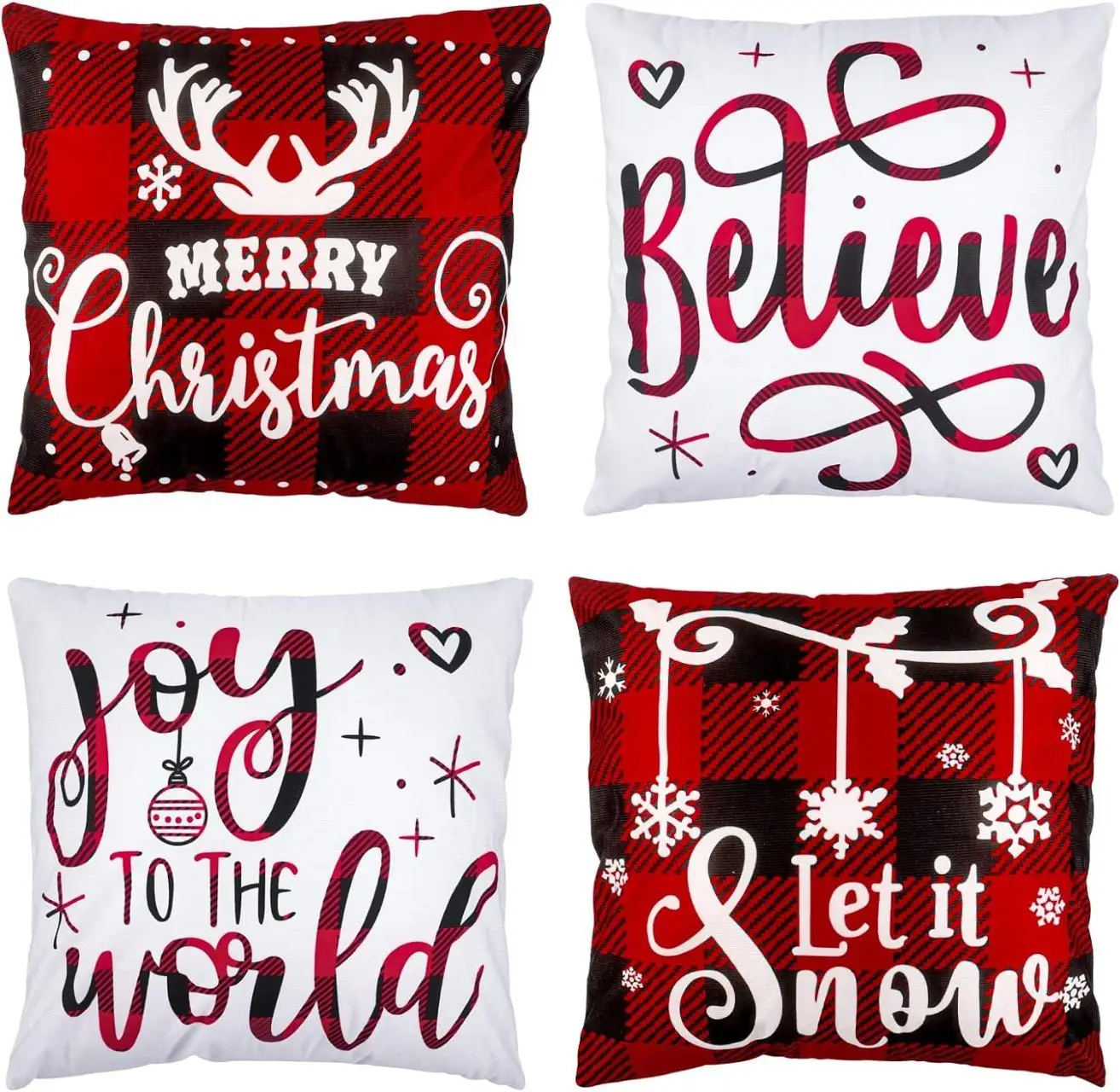 Christmas Pillow Covers 18x18 Set of 4 Winter Throw Pillow Covers Holiday Buffalo Plaid Pillow Covers Merry Christmas Pillows for Couch Sofa Home Deco
