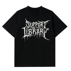 Women's Oversized Short-Sleeve Streetwear T-Shirt - Lady Retro Funny Graphic, Metal Aesthetic, Support Your Local Library Print, Grunge Fashion, Fitted Comfortable Casual Top