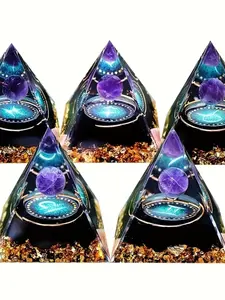 1pc Twelve Constellations Orgone Pyramid Taurus/Scorpio/Leo/Pisces/Cancer/Virgo/Libra/Aries/Gemini/Aquarius Amethyst - Gift Tool, Home Decor