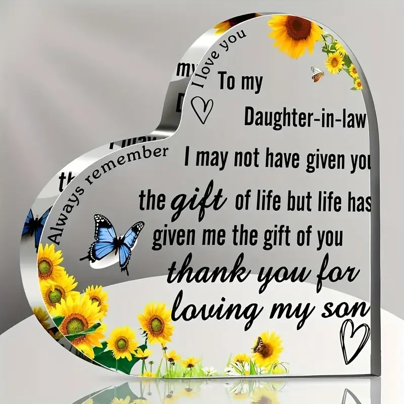 1pc Transparent Acrylic Heart Shape Keepsake, Daughter-in-law Gift, Birthday Wedding Gift, Home Desktop Decoration