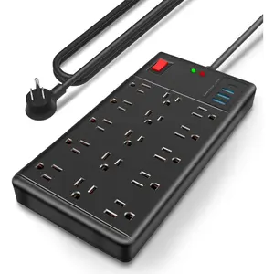 Surge Protector Power Strip-15 Widely Spaced Outlets and 4 USB Ports(1 USB C Port),14 AWG Extension Cord,1875W/15A Heavy Duty Power Strip Surge Protector 5 ft Cord,2800J,Black