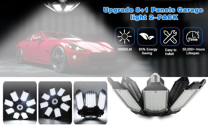 LED Garage Light 200W 20000LM Super Bright 6500K Garage Light Ceiling Light with 8 Adjustable Panels for Workshop Barn Ceiling, E26/E27, New Years gift