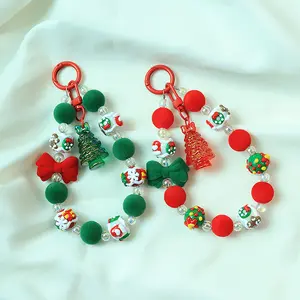 Plush Christmas beaded mobile phone chain gingerbread man hanging jewelry cross-border Santa keychain bag pendant，Anti-Theft Wrist Strap Gift for Christmas& Thanksgiving Day