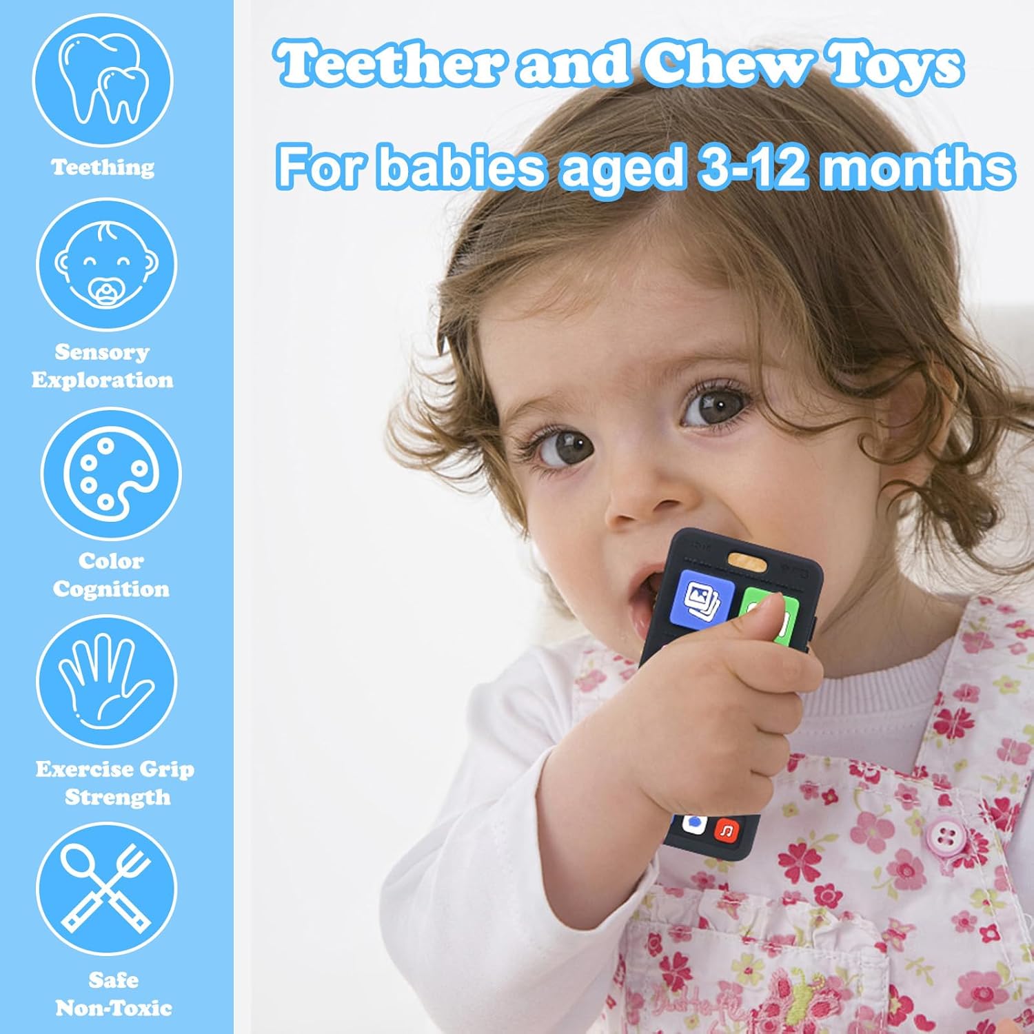 Baby Silicone Teething Toys for Babies 3-18 Months – Phone & Remote Control Teether Toys, BPA Free Chew Toys for Toddlers Boys & Girls, Freezer Safe Infant Teething Relief Toy Set