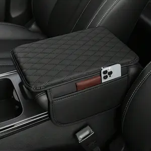 Car Center Console Cover, PU Leather Armrest Cover Cushion with 2 Storage Bags, Universal Car Armrest Seat Box Pad, Car Interior Accessories Protector, Storage Armrests, Car Console Organizer
