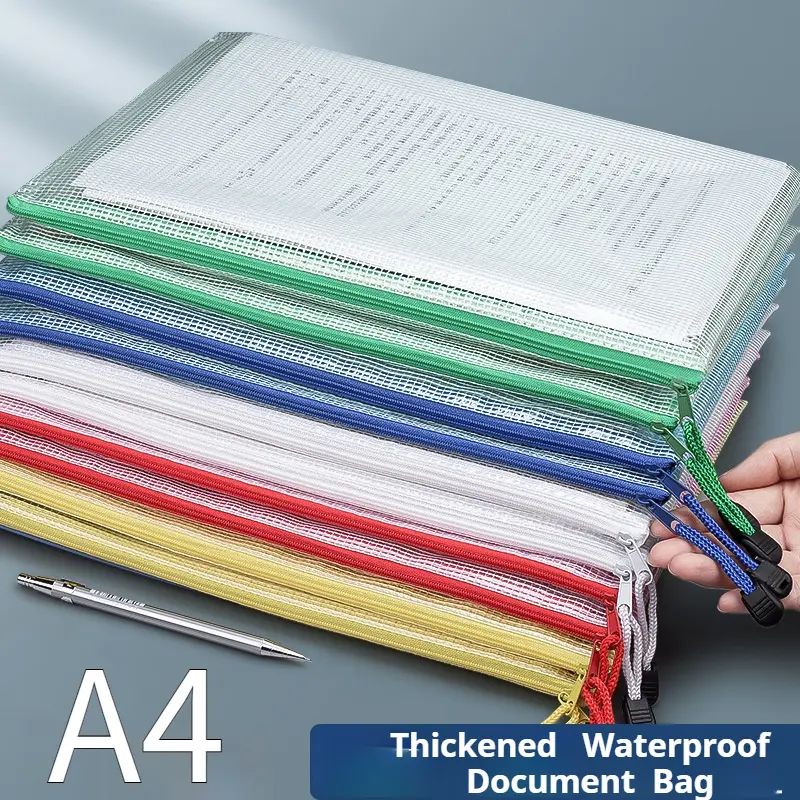 5 Pack A4 Mesh Zipper File Bags, Waterproof Document Pouch, Large Capacity Organizer for School Office File Storage Bag Sorting File Storage
