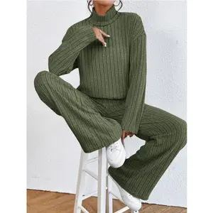 Autumn and Winter Casual Turtleneck Knitted Long-sleeved Suit Women's Sweater Loose Trousers Two-piece Set