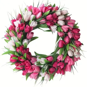 Tulip wreaths - Lush artificial flower wreaths for home, wedding and outdoor celebration decoration, battery-free, festive home decoration/Exquisite design/lush tulip wreaths, Valentine's Day wreaths decoration