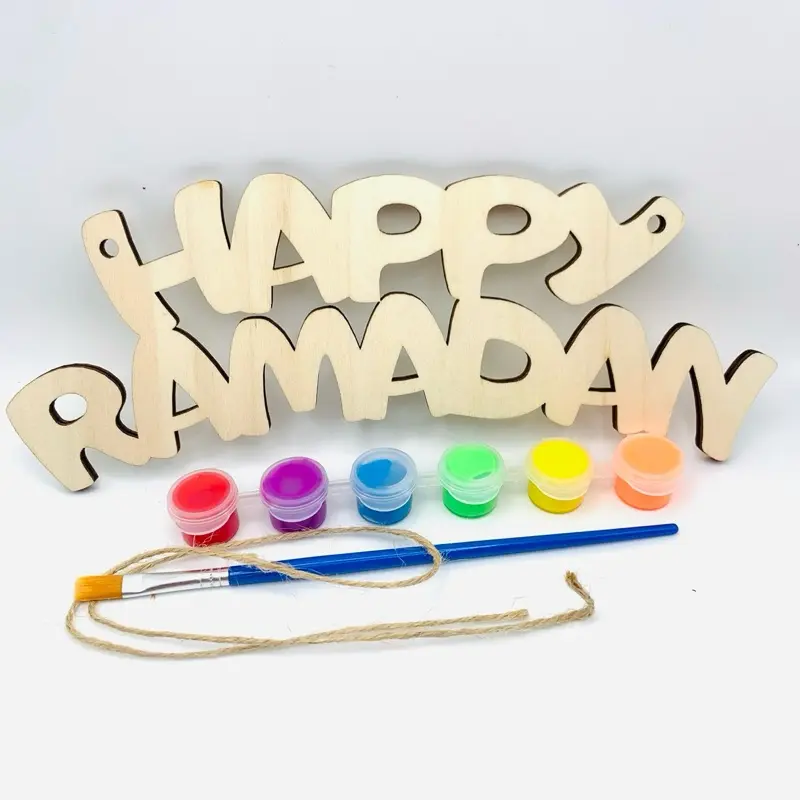 Wooden Ramadan Craft Banner with Paint Set for DIY Decoration