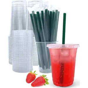 12 oz Clear Plastic Cups with Lids and Straws Disposable Coffee Cups 25 Sets for Iced Coffee Milkshakes Smoothies Juice and More