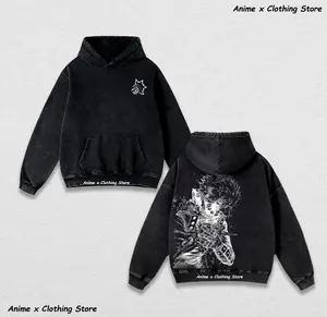 Katsuki Bakugo My Hero Academia Anime Double Printed Vintage Washed Hoodie Unisex Oversize Anime Manga Washed Heavyweight Cotton Hoodie