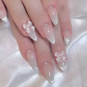 EMMABEAR Press On Nails - Winter Sonata | Short Almond, 24 PCS with Glue and Nail Bag