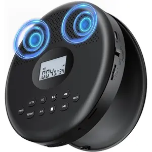 Portable CD Player with , Rechargeable CD Player for / with Headphones, Anti-Skip, LCD Display, AUX/TF Card Port (Black)