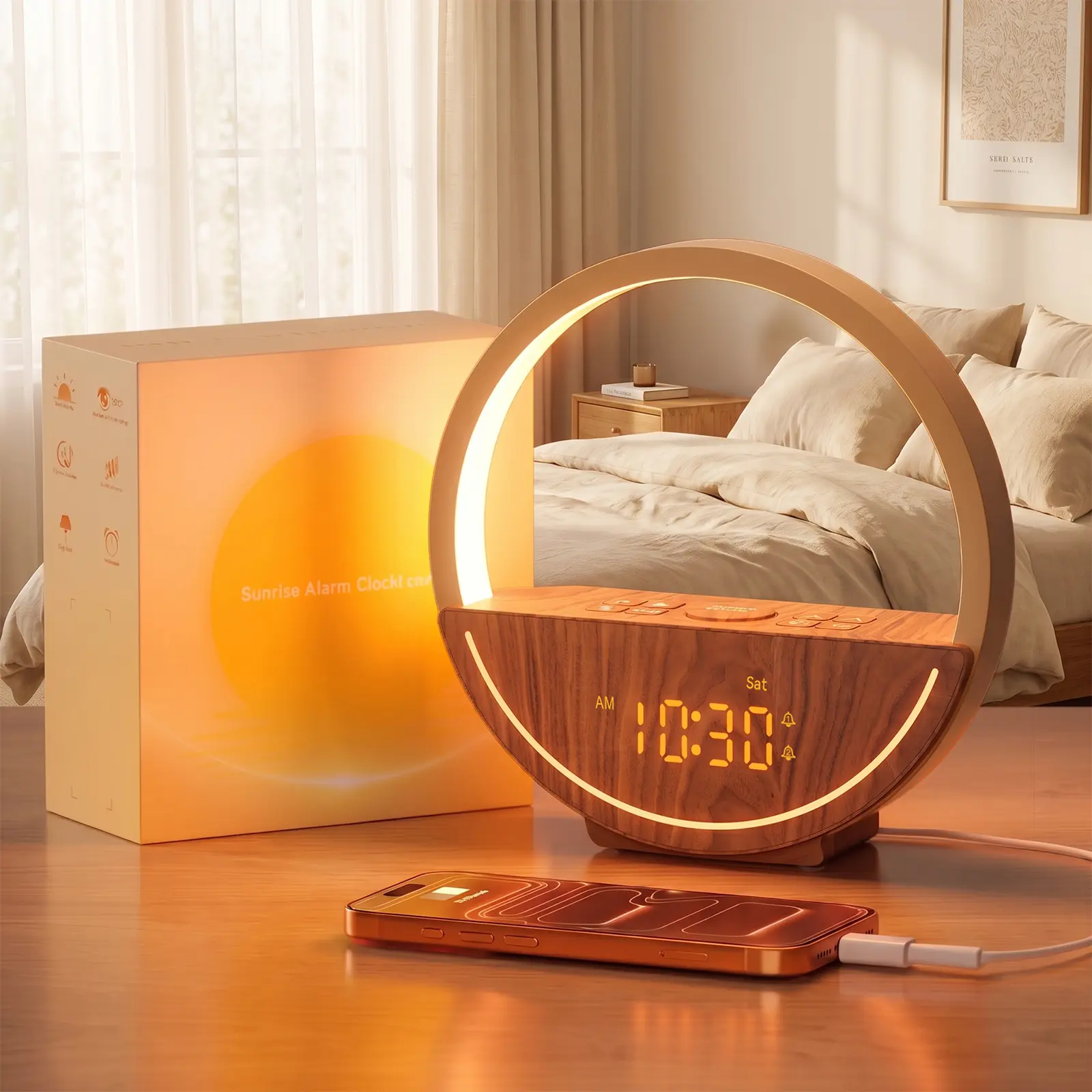 Sunrise Alarm Clock for Heavy Sleepers - Wake Up Light with Sound Machine, 20 Nature & White Noise Sounds, Dual Alarms, Dimmable Nightlight, Snooze & Sleep Timer for Bedroom