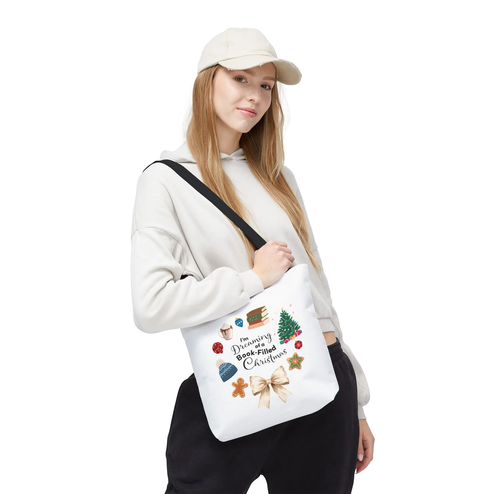 Women's Double Handle Tote Bag, Christmas-Themed Book Lover Tote for Holiday Use, Double Handle Women's Tote Bags