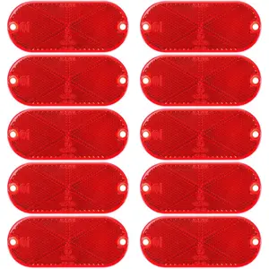 10 Pack Front Reflector Oval Reflector for Driveway Fence Gate Posts  Safety Reflectors Automobiles  Mailboxes Reflector with Center Mounting Hole (Red)