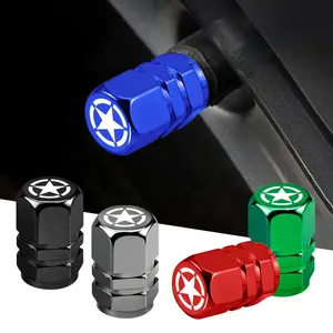 4pcs Aluminum Alloy Car Wheel Tire Valve Caps Tyre Rim Stem Covers For Jeep Renegade Wagoneer Avenger Recon Wrangler JK Gladiator Compass Grand Cherokee Patriot Liberty Commander Trailhawk
