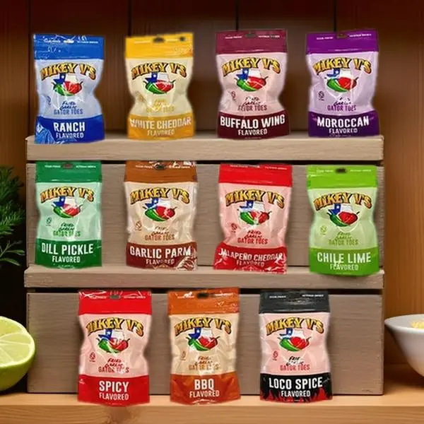 Mikey V's Fried Garlic "Gator Toes" 3.9oz Bag - 11 Flavors Bundle  (Dill Pickle, Garlic Parmesan, Ranch, Buffalo, BBQ, White Cheddar, Spicy, Jalapeno Cheddar, Moroccan, Chile Lime Snack Crispy Chips). Gator Toes Variety Pack. STRONG Garlic Flavor!!!!