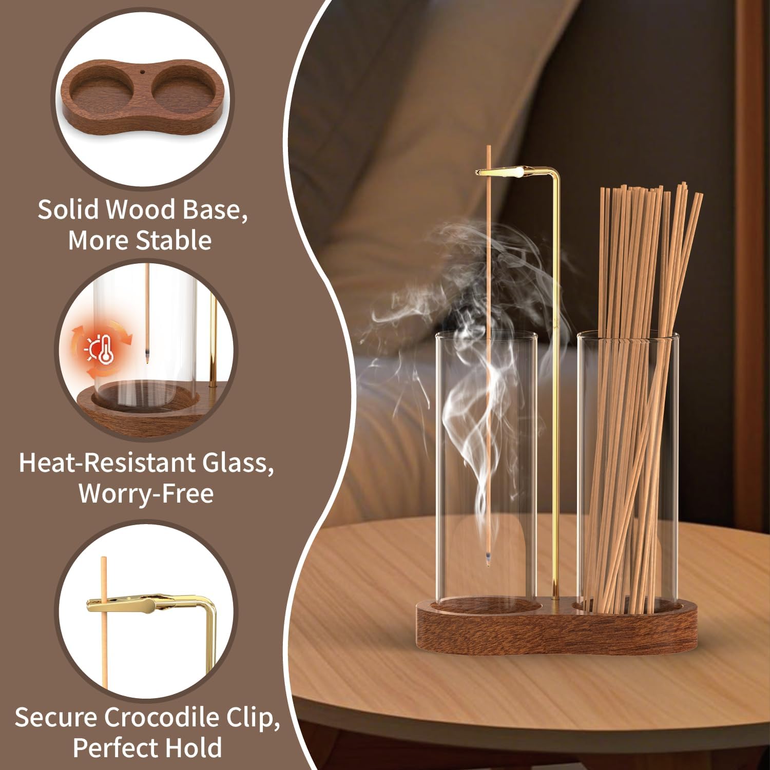 2 in 1 Incense Holder for Sticks, Anti-Ash Incense Holder, Upside Down Incense Burner Holder with Glass Ash Catcher & Incense Storage for Yoga Spa Meditation Home Decor