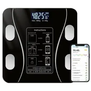 Intelligent Bluetooth Digital Weighing Scale, Sturdy Tempered Glass Bathroom Body Scale with Clear LED Backlight, Auto On & Auto Calibration High Capacity 180KG Body Fat Analyzer for Personal Daily Healthcare