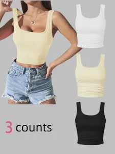 Classic casual and fashionable versatile square neck women's vest three-piece set