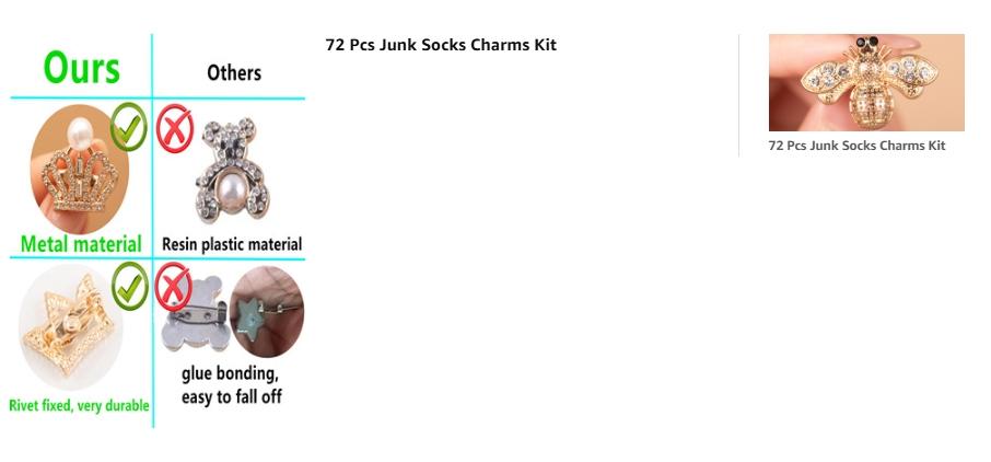 72Pcs Junk Socks Charms Kit, Gold Brooches and Pins for Women,Pearl and Rhinestone Sock Charms with Safety Pins, DIY Accessories for Decorating and Personalizing Socks Clothes Hats Shoes Scarf Shawl