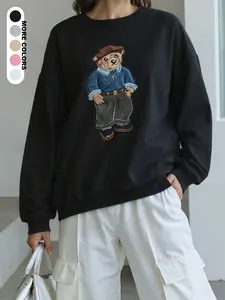 Women's Autumn & Winter Daily Cartoon Bear Crew Neck Long Sleeve Sweatshirt Home Work Outdoor City Regular Trend Casual Elegant Youth Simple Versatile Texture Temperament Natural Literature Art