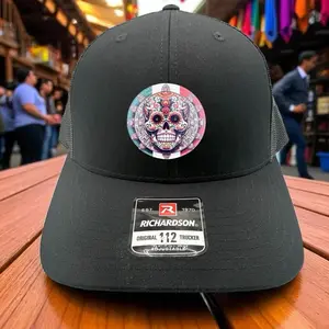 Hispanic themed Leather Patch Featuring Skull Design on Richardson Original 112 Trucker Adjustable Hat!