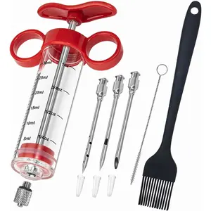Meat Injector , 3 Marinade Injector  for Meat, Seasoning Injector with1oz Capacity,Turkey Injector for BBQ Grill,  Injector  with Black Oil Brush & Cleaning Brush