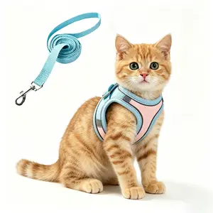 Adjustable Escape Proof Cat Harness & Leash Set, Reflective Soft Mesh Vest for Safe Easy Walks