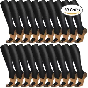 10 Pairs Copper Compression Socks for Men and Women - Blood Circulation Promoting, Black - Ideal for Running, Travel, Daily Use (Gift)