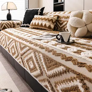 Retro Bohemian Sofa Cushion, Premium Jacquard Plush Sofa Cover (1 Piece), Stain-Resistant & Durable, Warm & Comfortable - Pet-Friendly Sofa Protector, Stylish Room Decor, Fits 1/2/3/4-Seater & L-Shaped Sofas, Machine Washable Slipcover