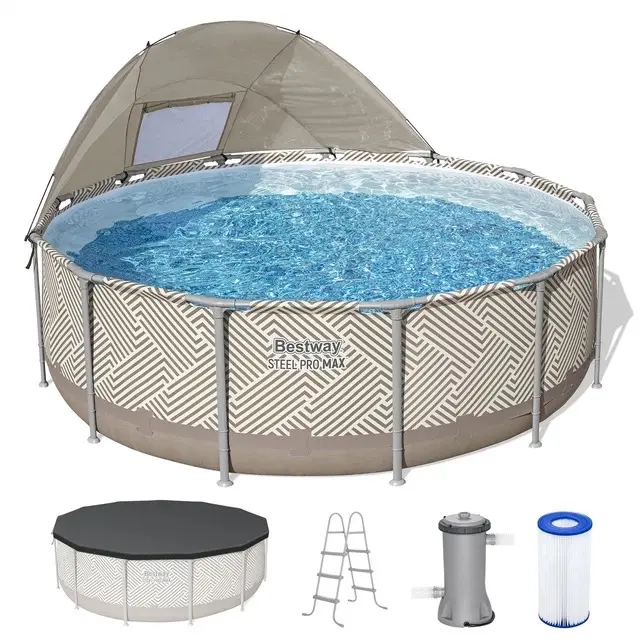 Bestway Steel Pro MAX 13' x 42" Round Above Ground Pool Set with Canopy & Ladder