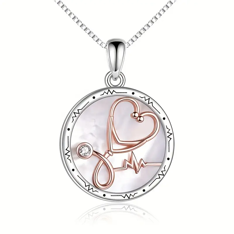 Creative Stethoscope With White Shell Crystal Necklace For Women