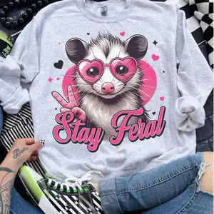Stay Feral Opossum- Ash Grey - Sublimation-  - Unisex Jersey Sweatshirt funny sweatshirts