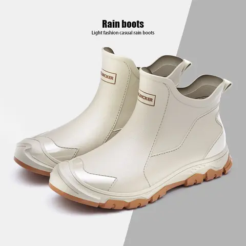 Women's Solid Color Waterproof Pull-On Rain Boots - Slip-Resistant Rubber Sole, Round Toe, All-Weather Grip, Outdoor Work Women's Shoes