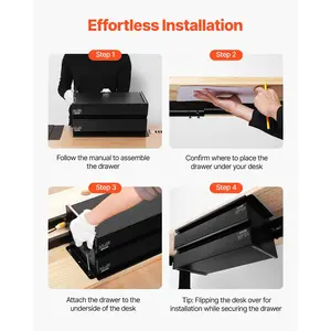 VEVOR16WideUnderDeskDrawerSlideOut, UnderDeskMountedPull-outDrawerAttachment, HiddenDesktop2 Layer StorageOrganizer, UnderTablePencilDrawerforHomeSitStandWorkstation, 18x9x8in