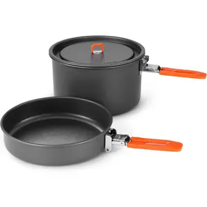 Camping Cookware Mess Kit, Non-Stick Lightweight Camping Pot and Fry Pan Set with Mesh Bag  Backpacking, Outdoor Cooking and Picnic