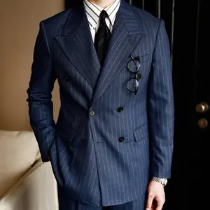 Casual Double Breasted Striped Suit