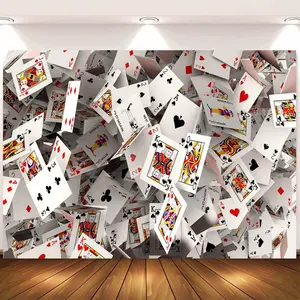 7x5ft Fabric  Backdrop  Playing Cards Photography Background  Night Birthday Party Decorations Banner  Card Las Vegas  Night Party Backdrop Supplies Photo Booth Props