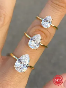1Pc Glamorous 1-4 Carat Four-prong Pear-shaped Single Solitaire Zircon Rings for Women 925 Sterling Silver Promise Eternity Wedding Bridal Engagement Ring Fine Jewelry Anniversary Gift