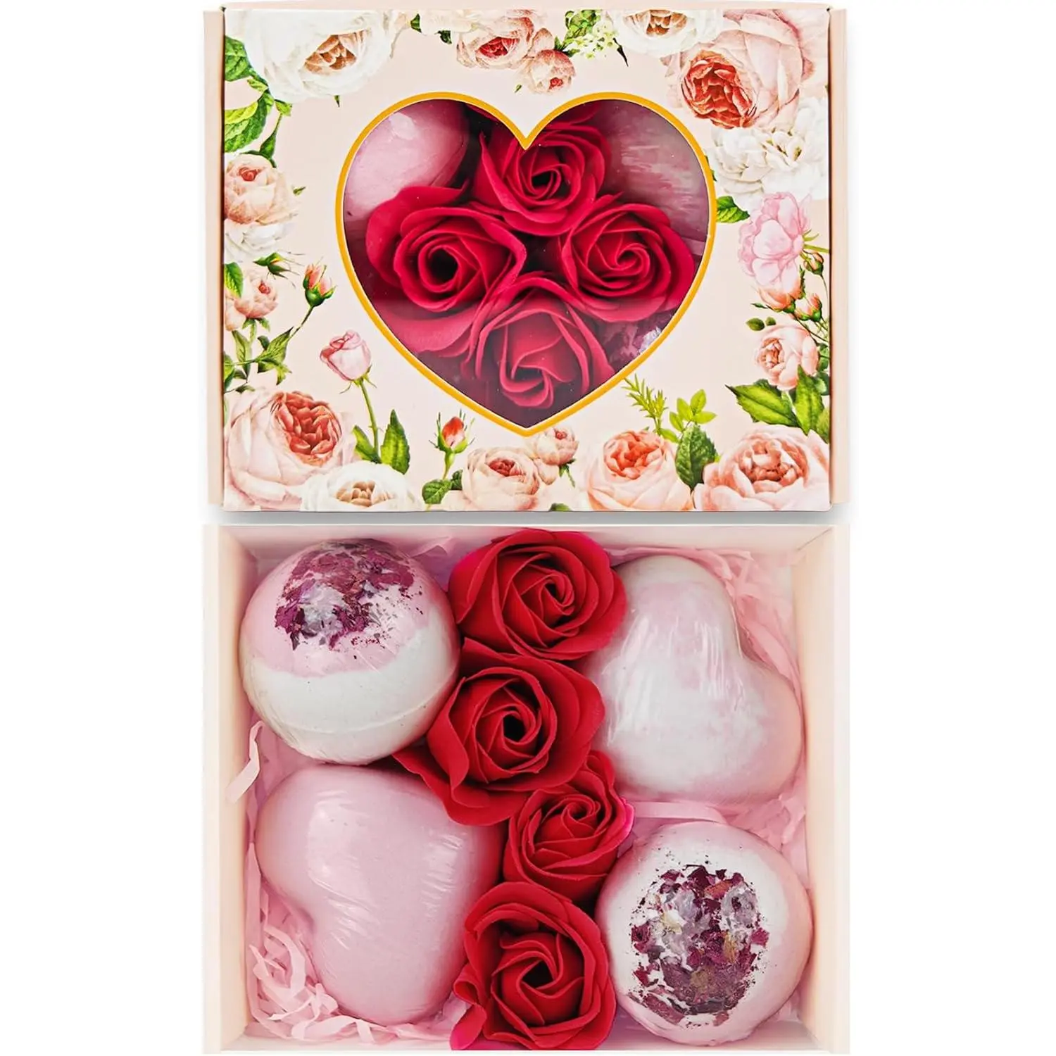 Valentines Bath Bombs Shower Steamers: Handmade Natural Bath Balls with Surprise for Women Gift Set - Relaxing Bubble Bathbombs Scented Rose Hearts Flower Romantic Birthday for Girls Kids Mom