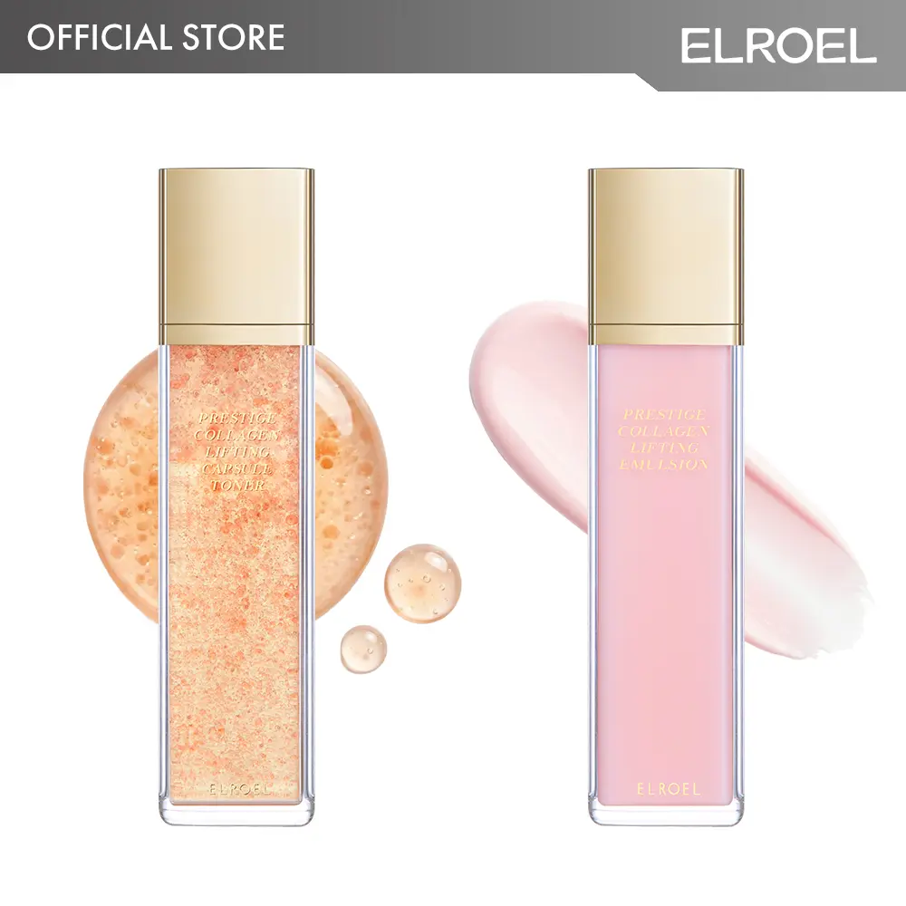 ELROEL Prestige Collagen Lifting Skin Care Set #1 (Toner + Emulsion)   - Official Product Age-defying, Firming and Hydrating Facial Moisturizer with 5 Peptides, Volufiline, Gigawhite & Ectoine - Korean Skin Care for All Skin Types 4.56 fl oz